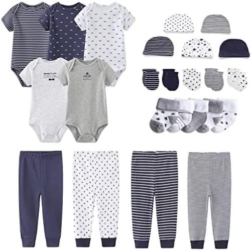 Newborn Layette Gift Set Bodysuits Pants for Baby Girl and Boy 24 Piece 100% Cotton Essentials and Accessories