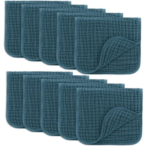 Comfy Cubs Muslin Burp Cloths 20" x 10", Pack of 10 - Large, 6-Layer, Ultra Absorbent 100% Cotton for Baby Drool and Messes - Soft, Safe & Gentle Baby Burp Cloths for Boys & Girls - Neptune