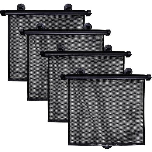 EcoNour Car Window Shades (4 Pack) | Retractable Roller Sunshade for Kids | Baby Window Shades for Offers Impeccable Sun Protection | Curtain Shades for Privacy Blackout | 15"x17"