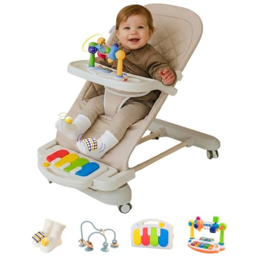 Cuddo Baby Bouncer Montessori|Sensory Play, Piano, Tray, Rattle Socks| Khaki