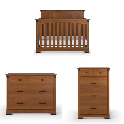 Child Craft Redmond Full Panel Crib, Dresser and Chest Nursery Set, 3-Piece, Includes 4-in-1 Convertible Crib, Dresser and Chest, Grows with Your Baby (Coach Cherry)