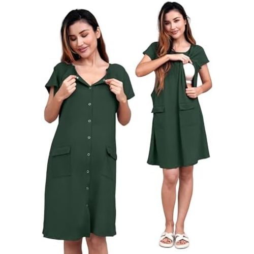 SUNNYBUY 2 PCS Maternity Set Labor Delivery Gown Matching Nursing Dress, Hospital Birth&Breastfeeding Outfits for Postpartum