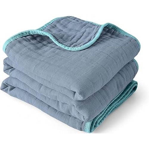 ZPECC Muslin Baby Blanket Thicker, 30x40 Organic Cotton Newborn Receiving Quilt Hypoallergenic for Baby Essentials Swaddle Crib Stroller, Blue