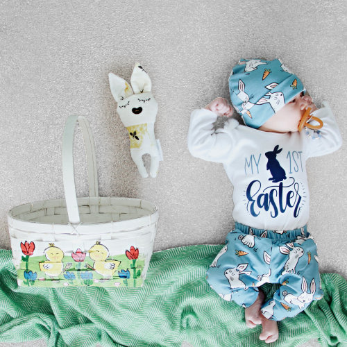 Baby Boys First Easter Outfit, My 1st Easter Bodysuit, Easter Bunny Joggers, Newborn boy Easter, Blue, Navy