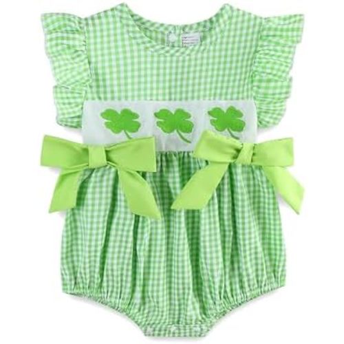 Hikido Baby Girl Infant Bunny Smocked Onesie Romper Short Sleeve Summer Plaid Clothes for 0~24M