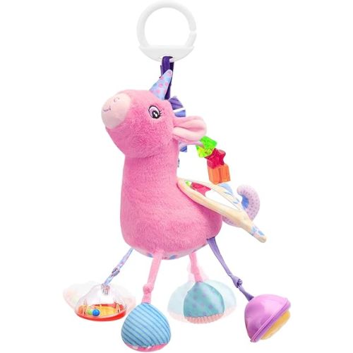 Car Seat & Stroller Toy for Girl - Musical Sensory Plush with Rattle & Mirror Baby Toys 0-12 Months Hanging Travel Carseat Toys Soft Squeaky Stuffed Animal Unicorn for Babies Gifts