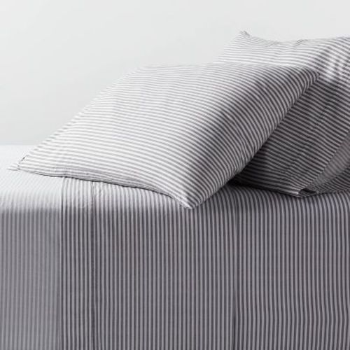 Queen Organic Percale Sheet Set Charcoal/White Stripe - Threshold™