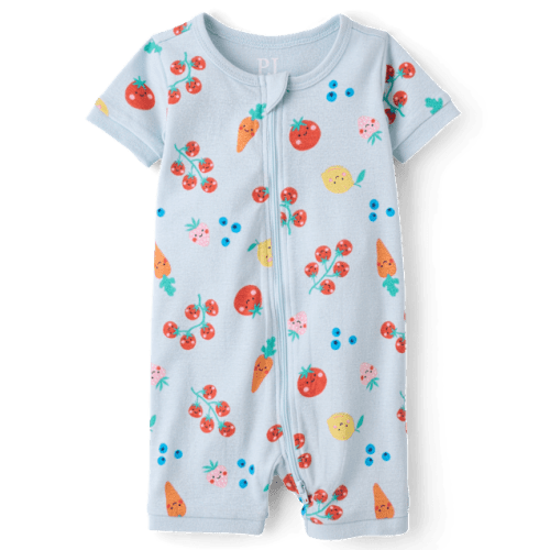 Baby Vegetable Snug Fit Cotton Cropped One Piece Pajamas - Blue