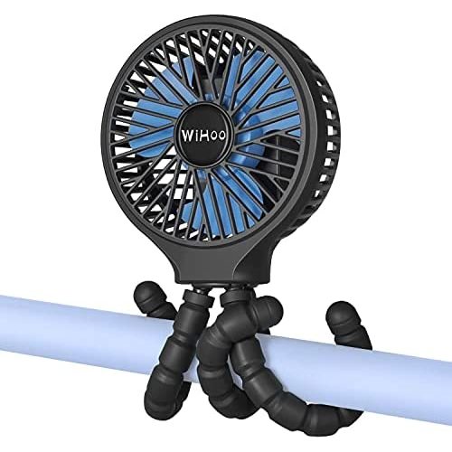 WiHoo Mini Handheld Stroller Fan,5200mAh Personal Portable Baby Car Seat Fan with Flexible Tripod Fix on Stroller,USB or Battery Powered Desk Fan Adjustable 3 Speeds for Camping