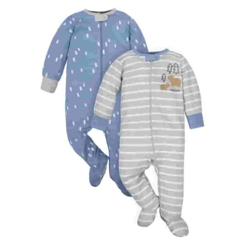 Wonder Nation Baby Neutral Zip Up Sleep ‘N Play Footed Pajamas, 2-Pack, Sizes Newborn - 6/9 Months