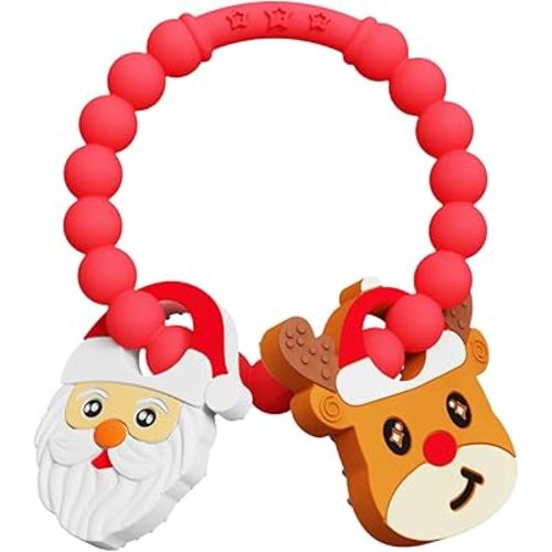 Christmas Baby Teething Ring Toys – Santa Claus & Reindeer Teethers for Newborns, Infants & Toddlers – Sensory Chew Bracelet for Teething Relief – Perfect Baby’s First Christmas Stocking Stuffers