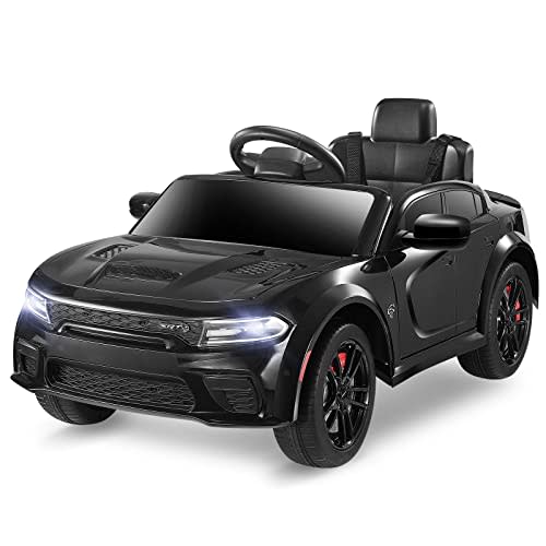 ENYOPRO 12V 7Ah Kids Electric Ride on Car, Licensed Dodge Charger SRT Hellcat, Battery Powered 4-Wheels Toy Car Electric Vehicle for Kids with Remote Control, 3 Speeds, LED Lights, Music (Black)