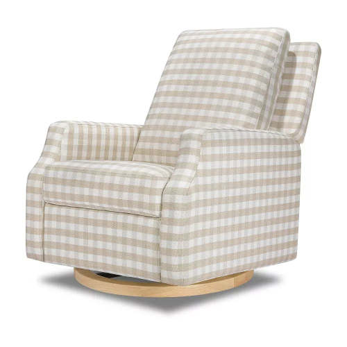 Crewe Recliner and Swivel Glider with Light Wood Base - Tan Gingham