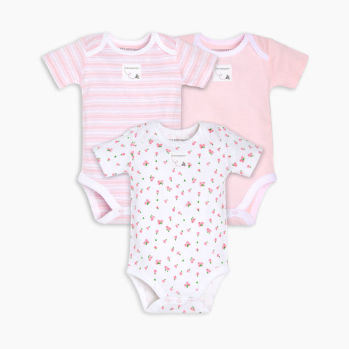 Burt's Bees Baby Organic Short Sleeve Bodysuit (3 Pack) - Tossed Tulips, 3-6 Months