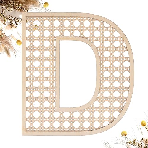 Wooden Rattan Letters 8 inch Wood Letters D for Wall Decor Crafts Boho Nursery Decor for Baby Shower Wedding Bedroom Name Signs Large Rustic Letter Home Decoration