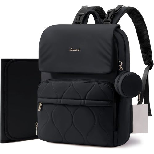 LOVEVOOK Diaper Bag Backpack, Baby Travel Bags for Boys & Girl, Toddler Waterproof Diaper Bag w/Changing Pad (All Black, 15.6''-Small)