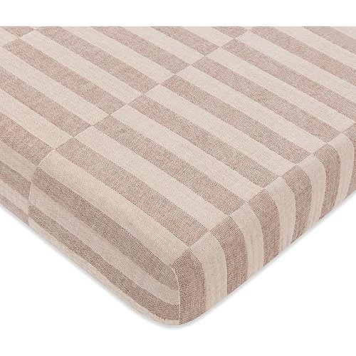 Babyletto 100% Organic Cotton Mini Crib Sheet, GOTS-Certified, Fitted 360°, Ultra-Soft and Breathable Muslin - Cocoa Offset Stripe