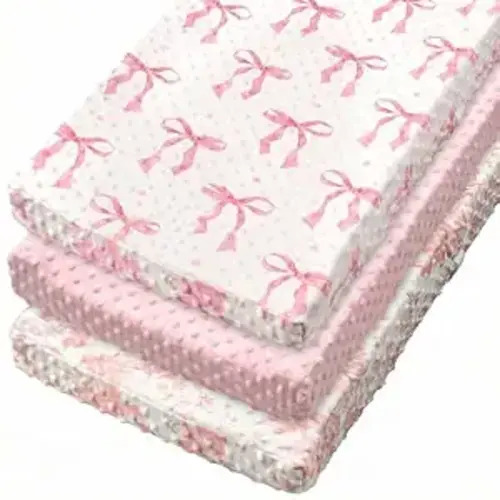 Smoothnovelty 3 Pcs Pink Bow Baby Changing Pad Covers, Changing Table Cover