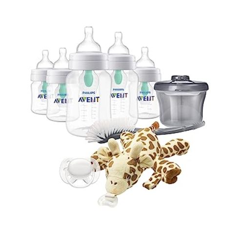 Philips AVENT Anti-Colic Baby Bottle with AirFree Vent Newborn Gift Set with Snuggle, Clear, SCD306/10
