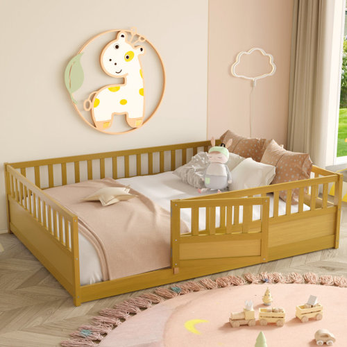 Harriet Bee [Support slat] Floor bed, integral construction with super high security barrier, door, children's floor bed frame, Montessori wooden children's floor bed & Reviews | Wayfair