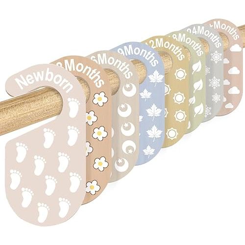 8pcs Baby Closet Dividers - Wooden Baby Clothes Organizer for Nursery & Closet - Adorable 8 Size Clothes Organizer with 8 Unique Designs - Dress Dividers for Boys & Girls (8 Patterns-9)