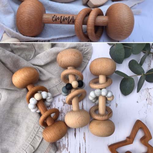 MONOCHROME MONTESSORI Inspired Wooden Baby Toy, Grasping Toy, Wooden Rattle, Sensory Toy, Baby Gift, Teething toy