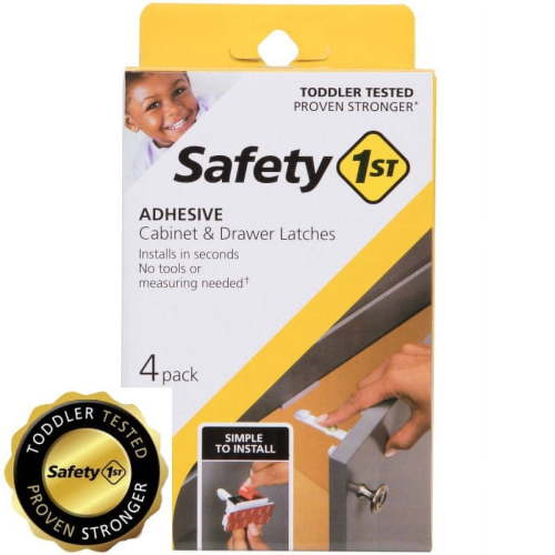 Safety 1st Adhesive Cabinet Latch, 4 Pack, White, Childproof Drawer and Cupboard Locks