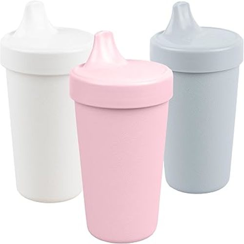 Re-Play Spill-Proof Sippy Cups - Reusable 10 Oz Set of 3, Dishwasher & Microwave Safe, Made in USA, Modern Pink
