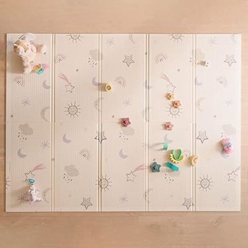Nuby Reversible Baby Floor Mat, 77" x 58" - Foldable and Lightweight Baby Play Mat for Floor - Easy Storage and Travel - Stars and Sky