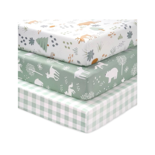 Baby Crib Sheets for Boys and Girls, 3 Pack Fitted Crib Sheets Neutral for 52”x28” Standard Crib and Toddler Mattresses, Ultra Soft & Silky Smooth Microfiber Green Forest Bear