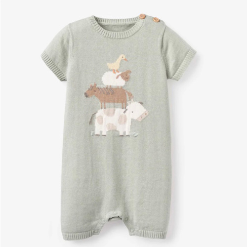 On the Farm Knit Shortall Romper SAGE / 3-6M
