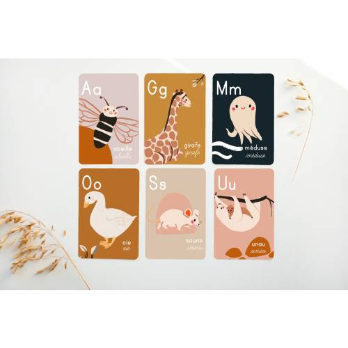 Alphabet, Cartes éclairs, Carte de l'alphabet, décoration chambre de bébé, décoration salle de jeux, flash cards alphabet, CA5