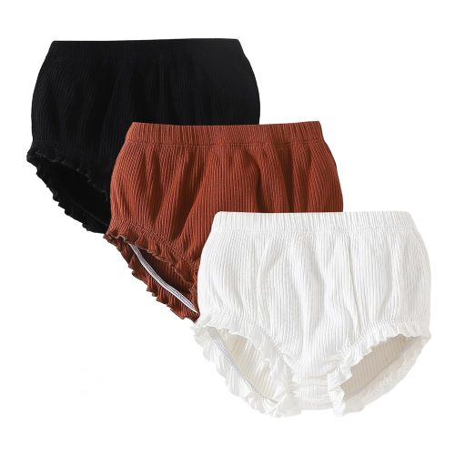 SOBOWO 3-Pack Bloomers for Baby Girls Diaper Covers Ribbed Ruffle Solid Triangle Baby Girl Shorts Summer Toddler Underwear
