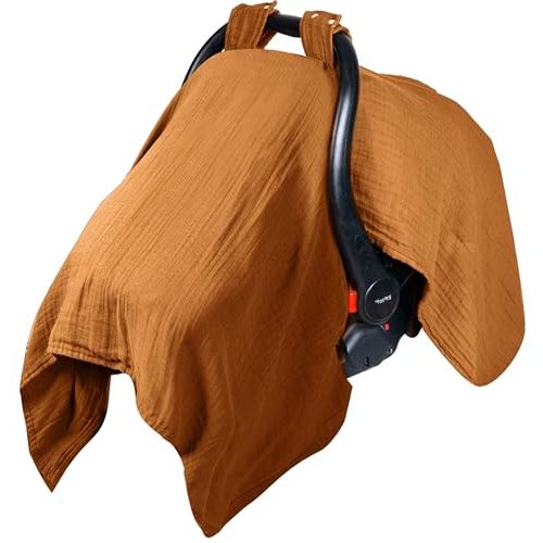 EDEN BLISS 120x120cm Cotton Muslin Baby Car Seat Cover - Summer Girl & Boy Mustard