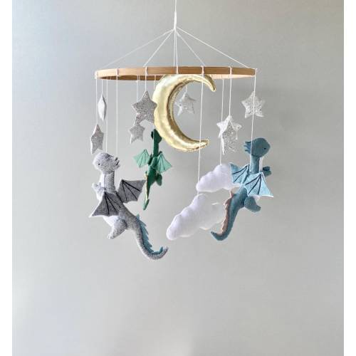 Dragon baby crib mobile for nursery, fantasy mobile, baby boy mobile, dragon baby shower theme