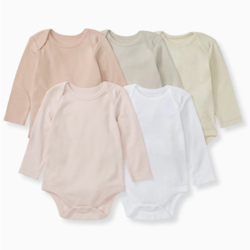 Solid Organic Cotton Long Sleeve Baby Bodysuits 5 Pack - Pink Sand