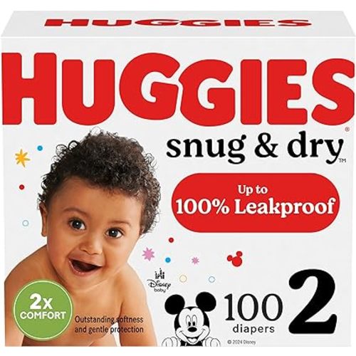 Huggies Size 2 Diapers, Snug & Dry Baby Diapers, Size 2 (12-18 lbs), 100 Count, Packaging May Vary