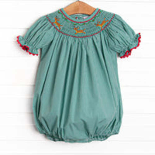 Rudolph's Runway Smocked Bubble, Green – Stitchy Fish