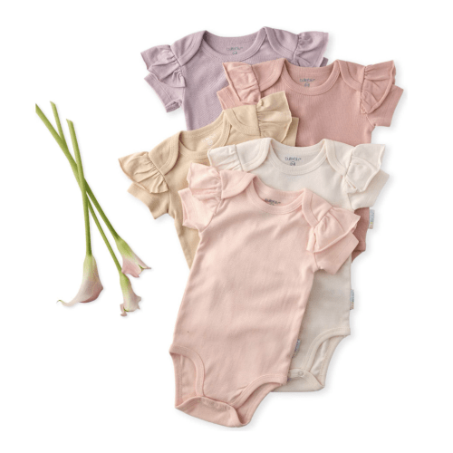 5-Pack Short Sleeve Ruffle Bodysuits in Sorbet