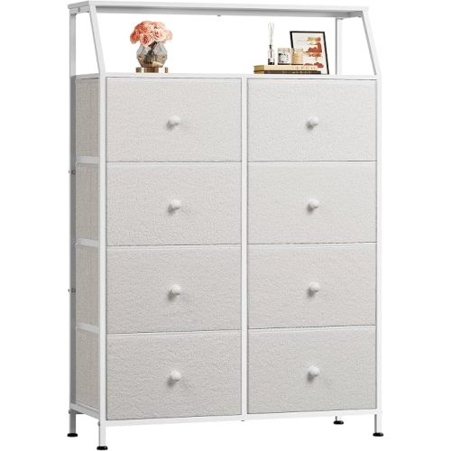 WLIVE Cream Boucle 8-Drawer Fabric Dresser Storage Tower Bedroom