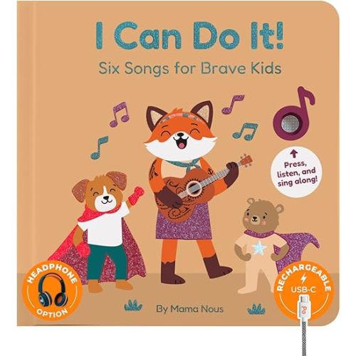 Cali's Books Music Book for Toddlers 1-3 Years Old - I Can Do It by Mama Nous Musical Book with Headphone Jack, Interactive Baby Sound Book, Singing Toy Children Girls, Learning Song Toy Toddler Boys