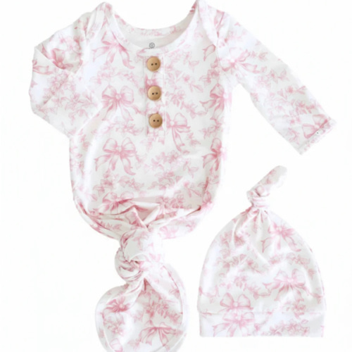 Fancy Frills Newborn Baby Knot Gown & Hat Set