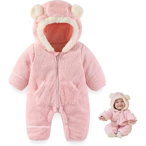 AiWMGL Newborn Baby Bear Outfit Suit With Fold-Over Mittens Footies Girls Boys Winter Fleece Clothes Hooded Romper Snowsuit
