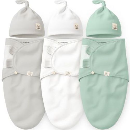 KeaBabies 3-Pack Organic Swaddle Sleep Sacks Baby with Newborn Beanies, Premies Swaddles Wrap 0-3 Months, Ergonomic Wearable Blanket (Sage)