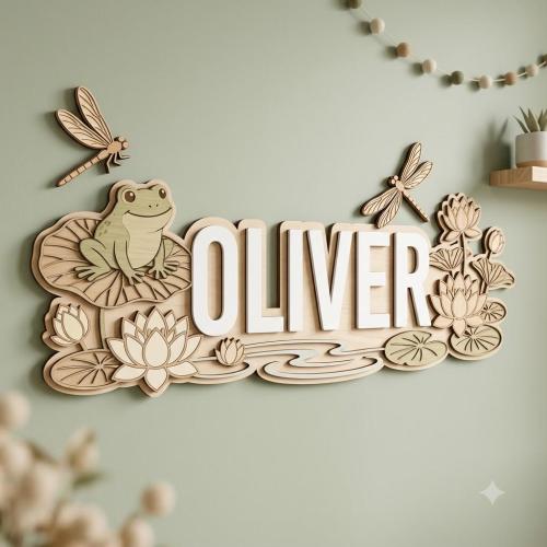 Personalized Frog Name Sign, Custom Wooden Frog Nursery Decor, Lily Pad Wall Art, Nature Kids Room Sign, Frog Lover Gift, Custom Name Plaque