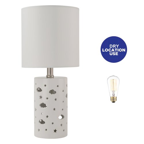 C Cattleya 17.5in 1-Light Starry Table Lamp with White Ceramic Base and Fabric Shade