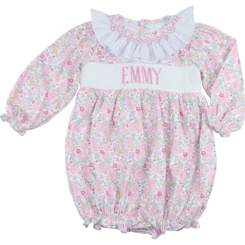 Pink Floral Corduroy Custom Smocked Bubble – Cecil & Lou