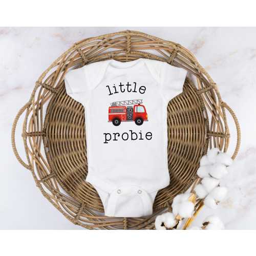 Little Probie Firefighter Baby Bodysuit: Firetruck Toddler Shirt