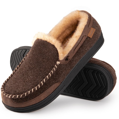 LB LONGBAY Men's Moccasin Slippers Memory Foam Indoor Outdoor House Shoes Black Grey Brown