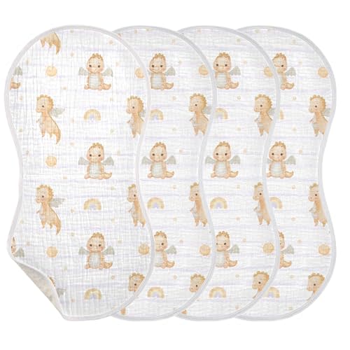 YYZZH Watercolor Dragon Rainbow Striped Muslin Burp Cloths for Baby 4 Pack Soft 100% Cotton Baby Washcloths Bibs for Boy Girl